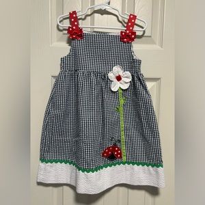 Emily Rose Blue Seersucker Gingham Appliquéd Dress with Ric Rac